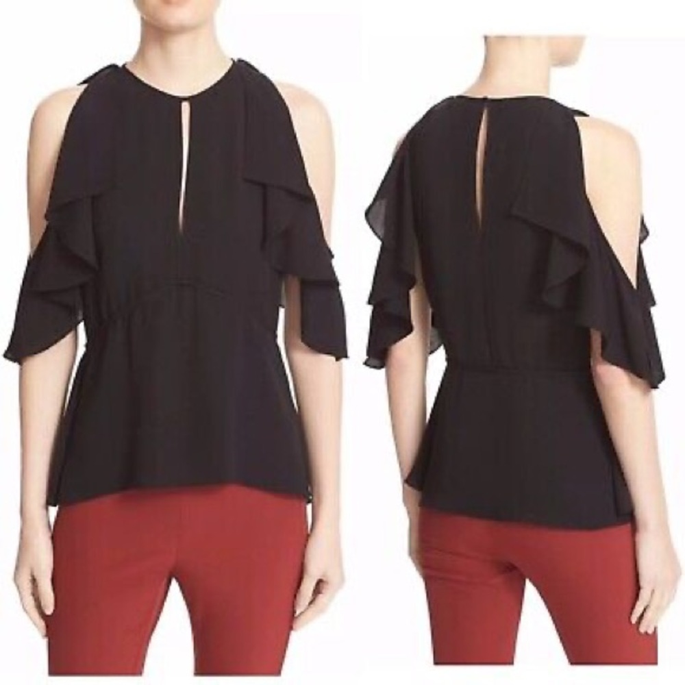 Theory Desiraya Cold Shoulder Flutter Sleeve Top - image 2